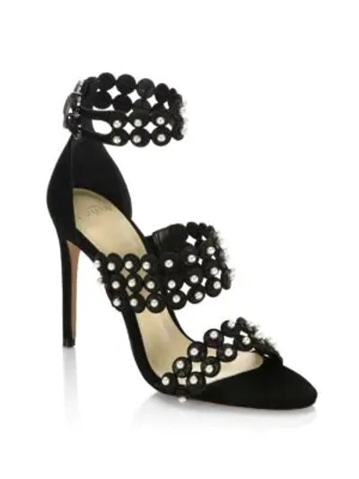 Shop Alexandre Birman Pearl Triple-strap Suede Sandals In Black