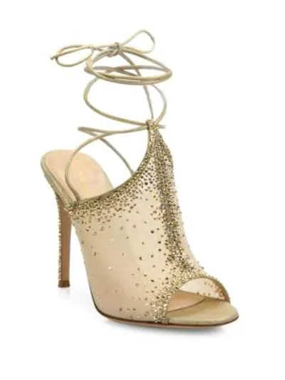 Shop Gianvito Rossi Etoile Crystal Emellished Ankle-wrap Sandals In Gold