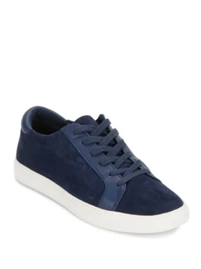 Shop Kenneth Cole Kip Leather Lace-up Trainers In Navy