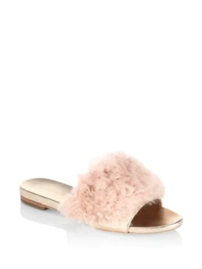 Shop Loeffler Randall Domino Shearling Slide Sandals In Pale Pink