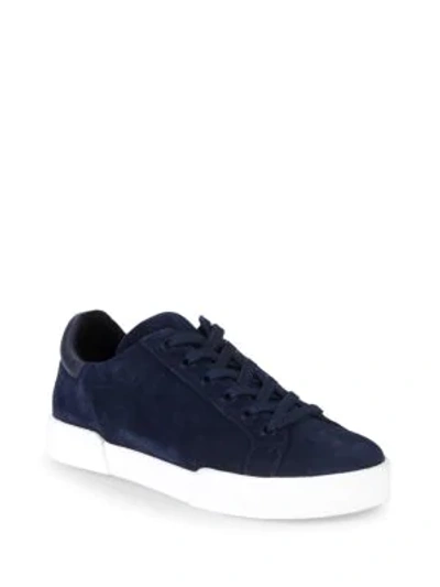 Shop Kenneth Cole Tylen Lace-up Leather Sneakers In Navy