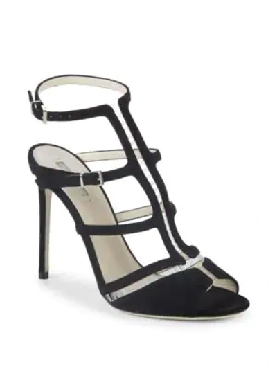 Shop Giorgio Armani Leather Caged Sandals In Black