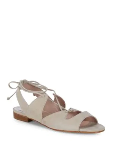 Shop Aperlai Lace-up Leather Slingback Flats In Beige