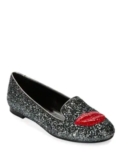Shop Chiara Ferragni Lipstick Glitter Loafers In Grey