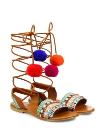Shop Elina Linardaki L.a. Lover Embroidered Leather High-wrap Sandals In Multi