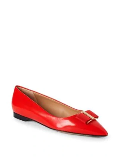 Shop Ferragamo Point Toe Leather Ballet Flats In Red