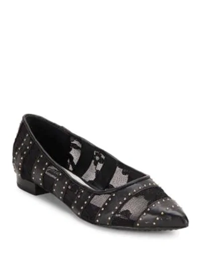 Shop Alice And Olivia Karen Leather Embellished Flats In Black