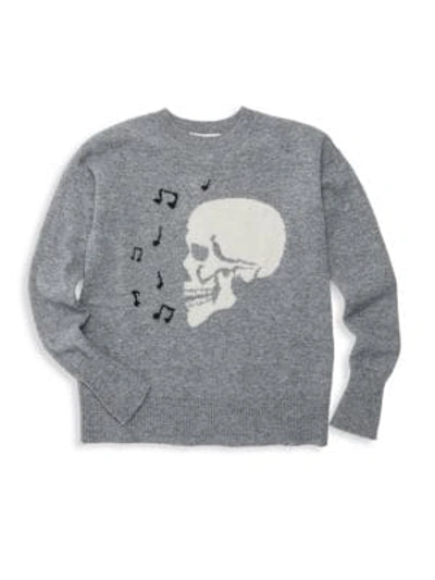 Shop Autumn Cashmere Little Girl's & Girl's Singing Skull Crew Sweater In Grey