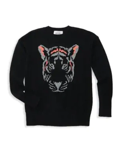 Shop Autumn Cashmere Little Girl's & Girl's Tiger Crew Sweater In Black Combo