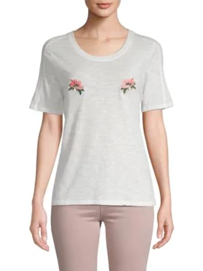Shop Maje Floral Embroidered Cotton Tee In Natural
