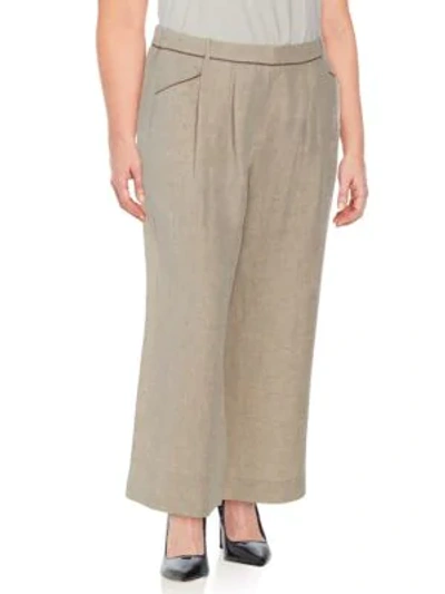 Shop Lafayette 148 Plus Double-pleat Wide Linen Crop Pants In Flax
