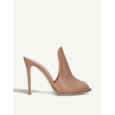 Shop Gianvito Rossi Aramis 105 Leather Heeled Mules In Taupe