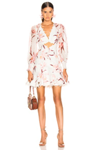 Shop Zimmermann Corsage Bauble Mini Dress In Floral,pink,white