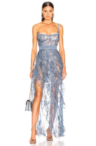 Shop Aadnevik Sparkling Lace Bustier Gown In Blue.