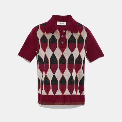 Shop Coach Diamond Jacquard Polo In Burgundy