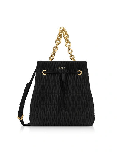 Shop Furla Quilted Nappa Stacy Cometa S Drawstring Bucket Bag In Black Onyx