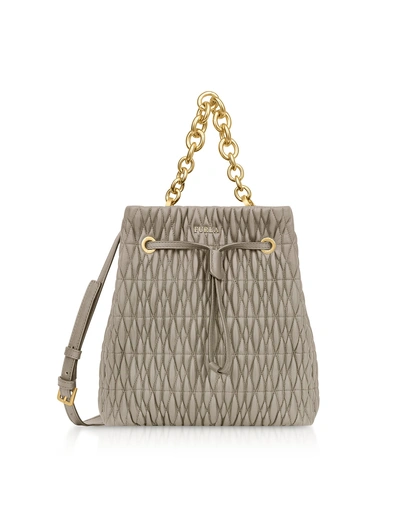 Shop Furla Quilted Nappa Stacy Cometa S Drawstring Bucket Bag In Sand