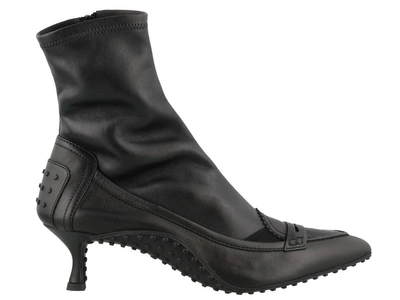 Shop Tod's Leather Tronchetto Ankle Boots In Black