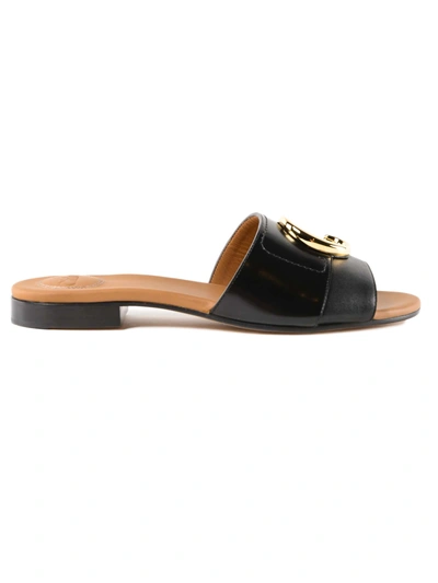 Shop Chloé Logo Flat Sandals In Black