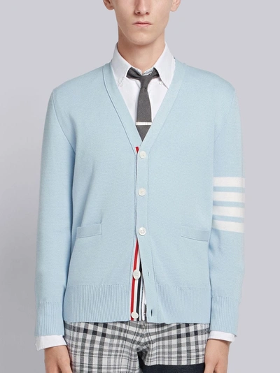 Shop Thom Browne Pastel Bluemilano Stitch Cotton 4-bar V-neck Cardigan