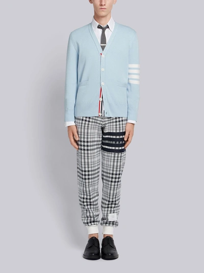 Shop Thom Browne Pastel Bluemilano Stitch Cotton 4-bar V-neck Cardigan