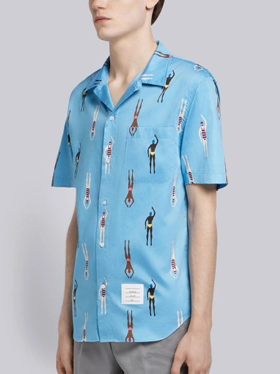 Shop Thom Browne Swimmer Print Polo Collar Shirt In Blue