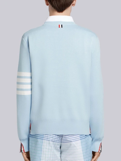 Shop Thom Browne Light Blue Milano Stitch 4-bar Pullover