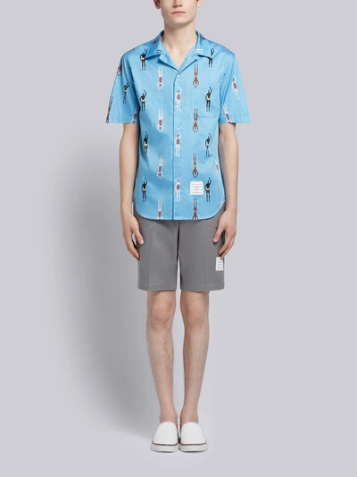 Shop Thom Browne Swimmer Print Polo Collar Shirt In Blue