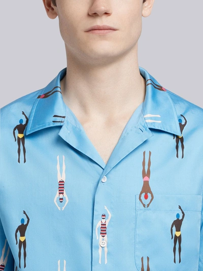 Shop Thom Browne Swimmer Print Polo Collar Shirt In Blue