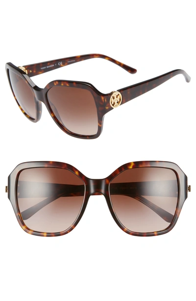 Shop Tory Burch Reva 56mm Square Sunglasses - Dark Tortoise Gradient
