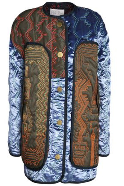 Shop Peter Pilotto Woman Paneled Embroidered Quilted Velvet Jacket Light Blue