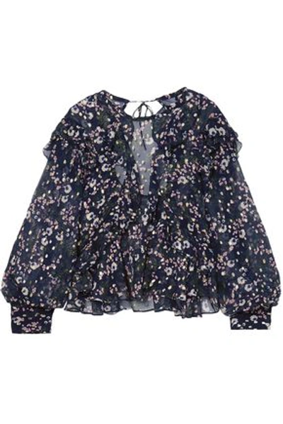 Shop Isabel Marant Woman Muster Floral-print Fil Coupé Silk-blend Georgette Blouse Navy