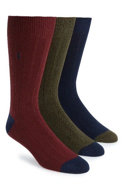 Shop Polo Ralph Lauren 3-pack Ribbed Socks In Wine