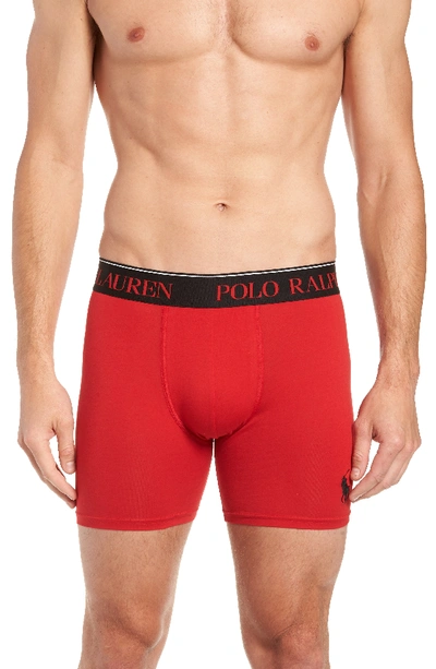 Shop Polo Ralph Lauren Cotton Stretch Boxer Briefs In Rl 2000 Red/ Polo Black