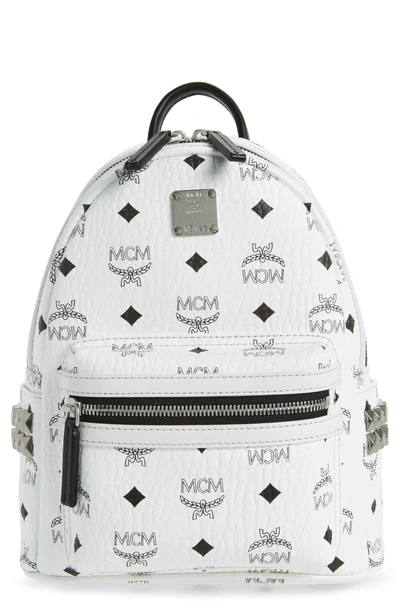 Shop Mcm Mini Stark Side Stud Coated Canvas Backpack - White
