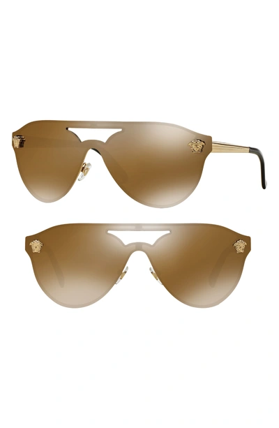 Shop Versace 60mm Shield Mirrored Sunglasses - Gold/ Brown