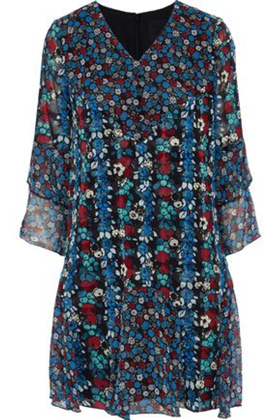 Shop Anna Sui Woman Ruffled Floral-print Silk-blend Georgette Mini Dress Blue