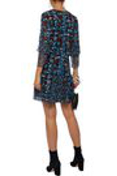 Shop Anna Sui Woman Ruffled Floral-print Silk-blend Georgette Mini Dress Blue