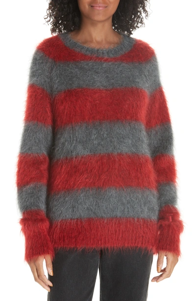 Shop Alexander Wang T Mohair Blend Stripe Sweater In Heather Grey/ Lipstick