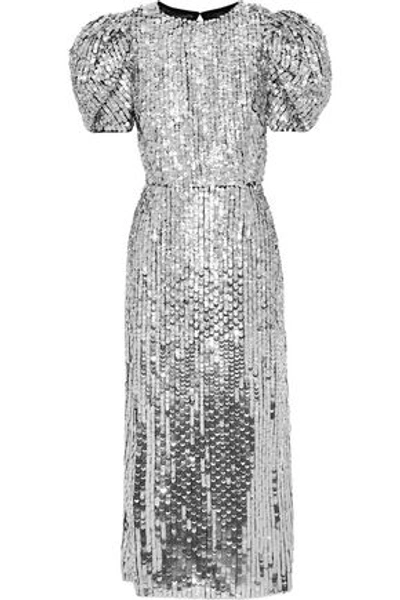 Shop Carolina Herrera Woman Open-back Sequined Tulle Gown Silver