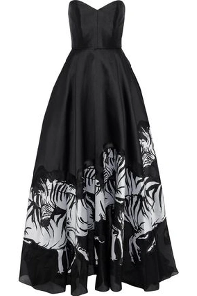 Shop Carolina Herrera Woman Strapless Chiffon And Jacquard-paneled Duchesse-satin Gown Black