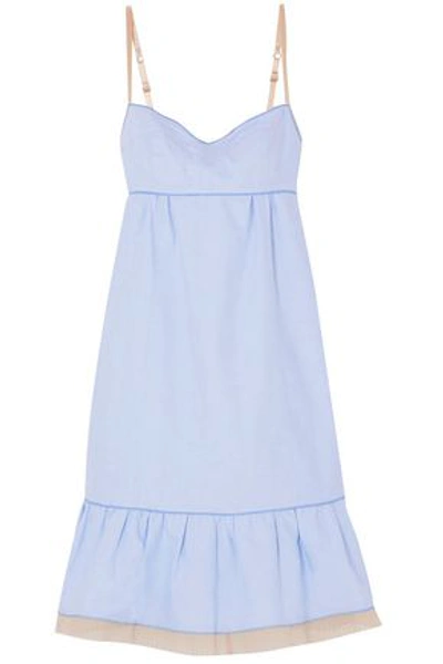 Shop Marc Jacobs Woman Pleated Tulle-trimmed Cotton Oxford Slip Dress Light Blue