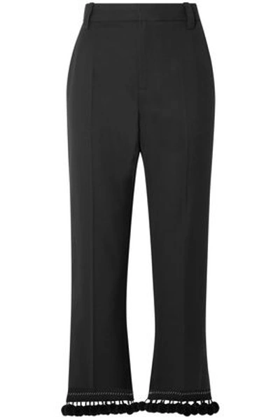 Shop Marc Jacobs Woman Pompom-embellished Crepe Straight-leg Pants Black
