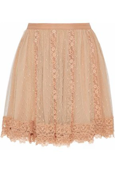 Red Valentino Woman Lace-paneled Point D'esprit Mini Skirt Beige In Beige