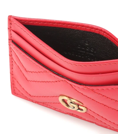 Shop Gucci Gg Marmont Leather Card Holder In Hibis Red/hibis Red
