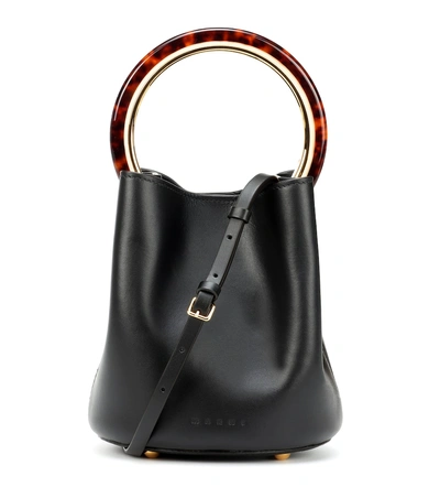 Shop Marni Pannier Leather Bucket Bag In Black