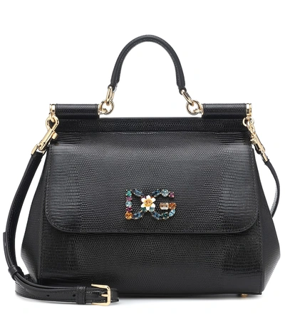 Shop Dolce & Gabbana Sicily Medium Leather Shoulder Bag In Black