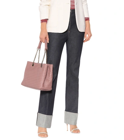 Shop Bottega Veneta Intrecciato Leather Shoulder Bag In Pink