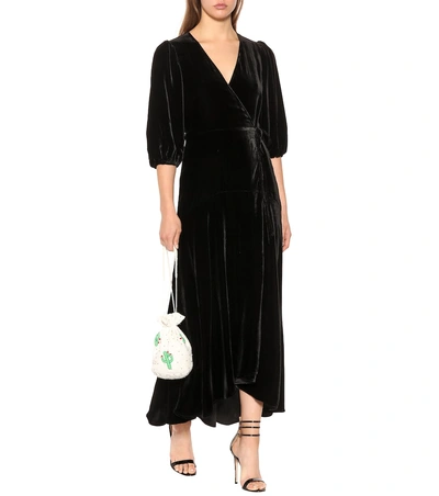 Shop Ganni Silk-blend Velvet Wrap Dress In Black