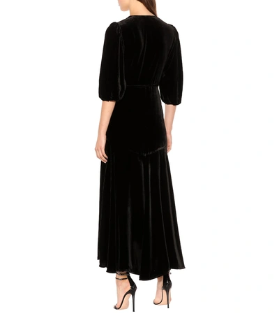 Shop Ganni Silk-blend Velvet Wrap Dress In Black